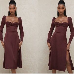 House of CB Arlinda Brown Midi Dress long sleeve e